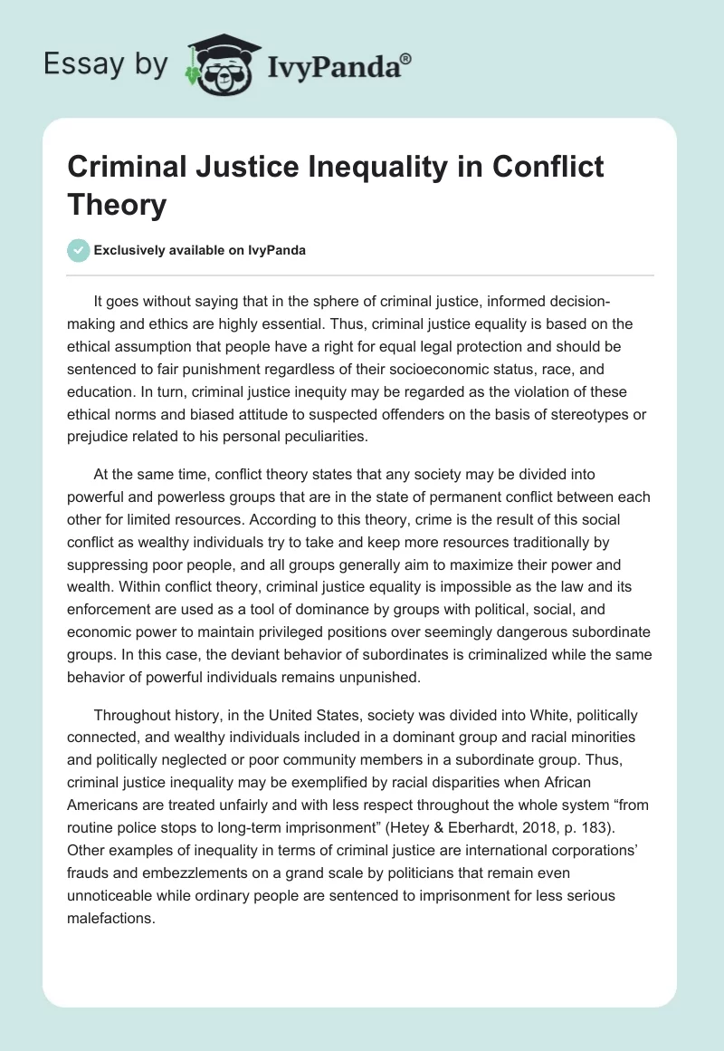 Criminal Justice Inequality in Conflict Theory. Page 1