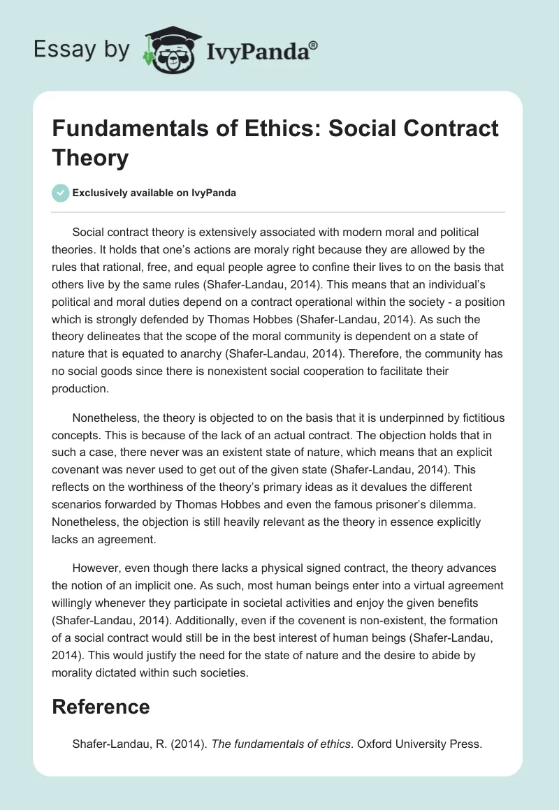 Fundamentals of Ethics: Social Contract Theory. Page 1