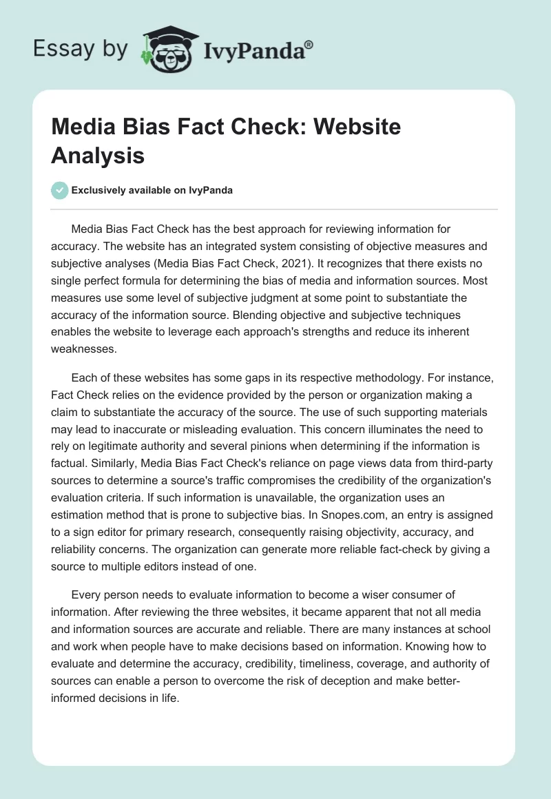 Media Bias Fact Check: Website Analysis. Page 1