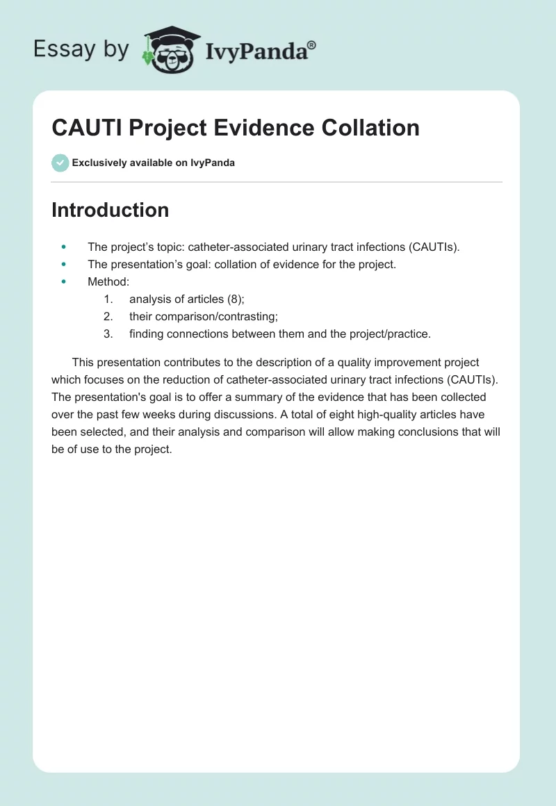 CAUTI Project Evidence Collation. Page 1