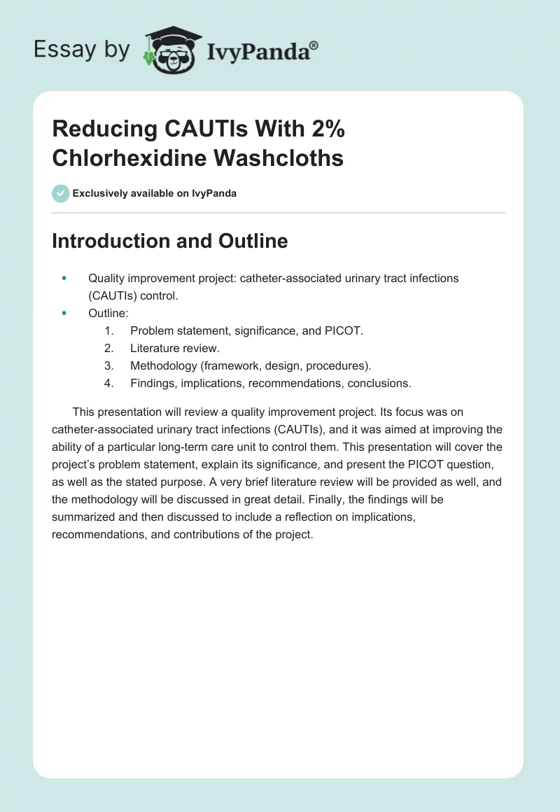 Reducing CAUTIs With 2% Chlorhexidine Washcloths. Page 1
