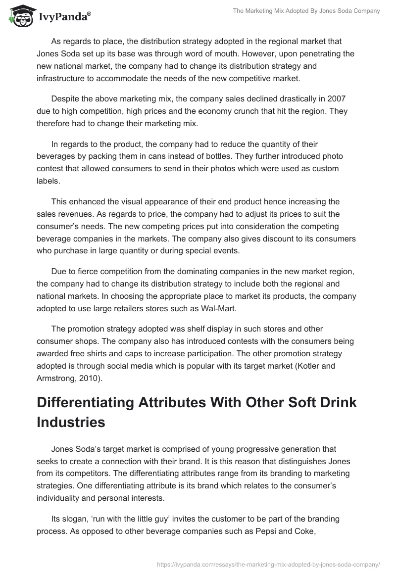The Marketing Mix Adopted By Jones Soda Company. Page 2