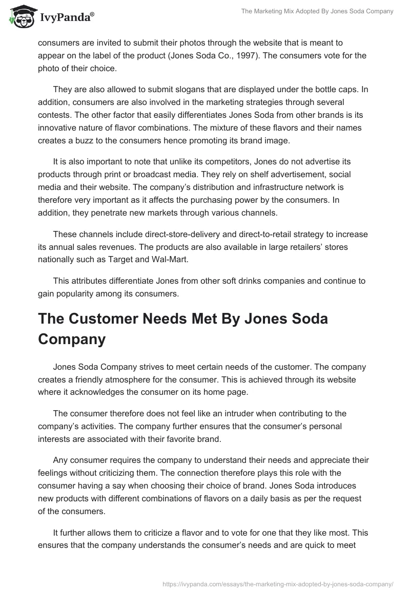 The Marketing Mix Adopted By Jones Soda Company. Page 3