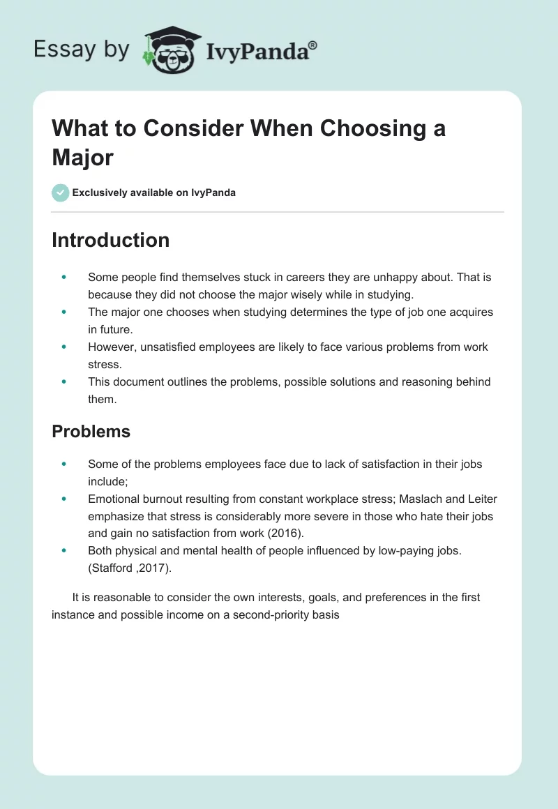 What to Consider When Choosing a Major. Page 1