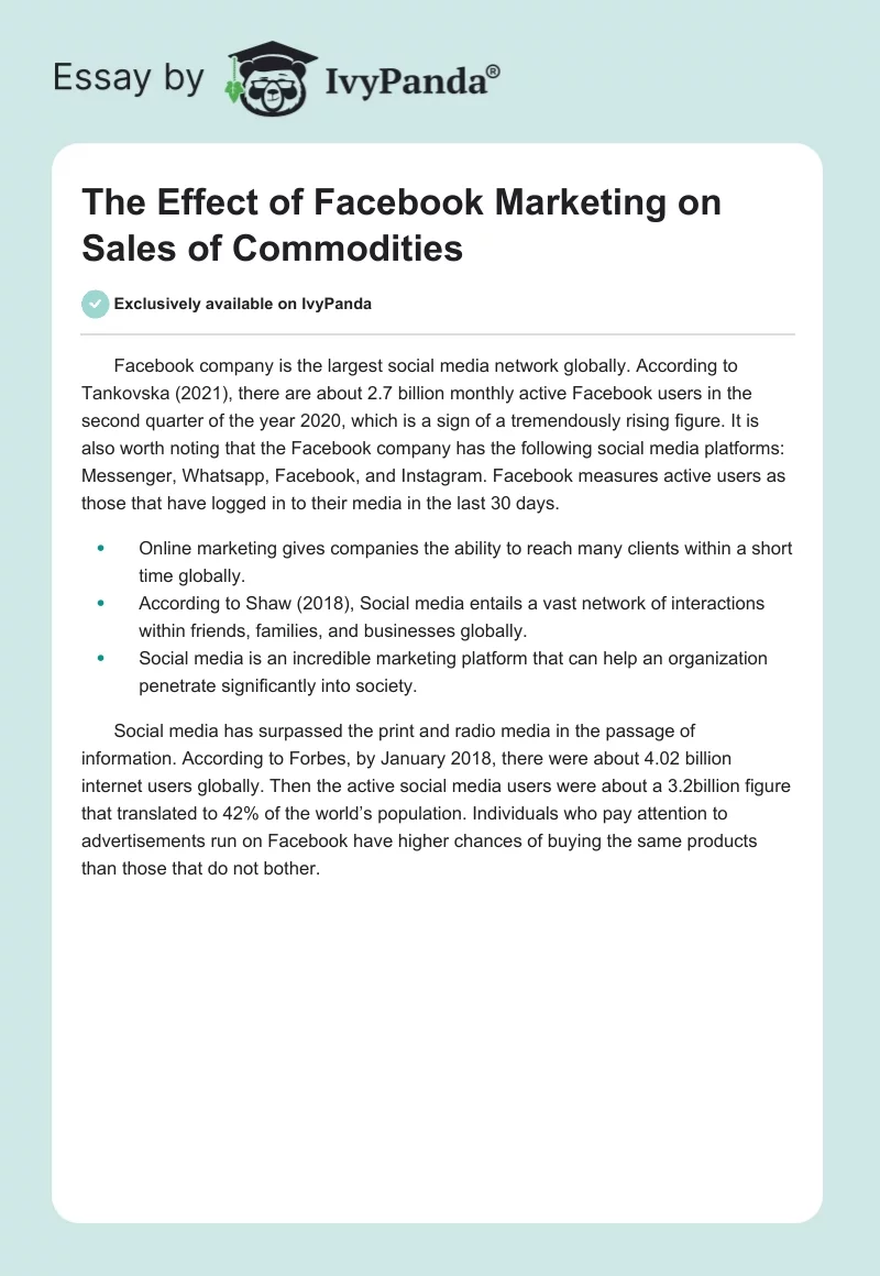 The Effect of Facebook Marketing on Sales of Commodities. Page 1