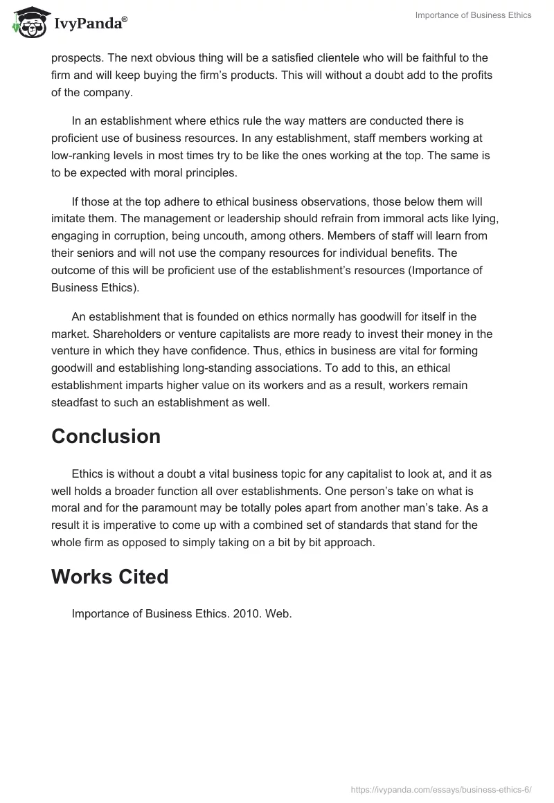 Importance of Business Ethics. Page 2