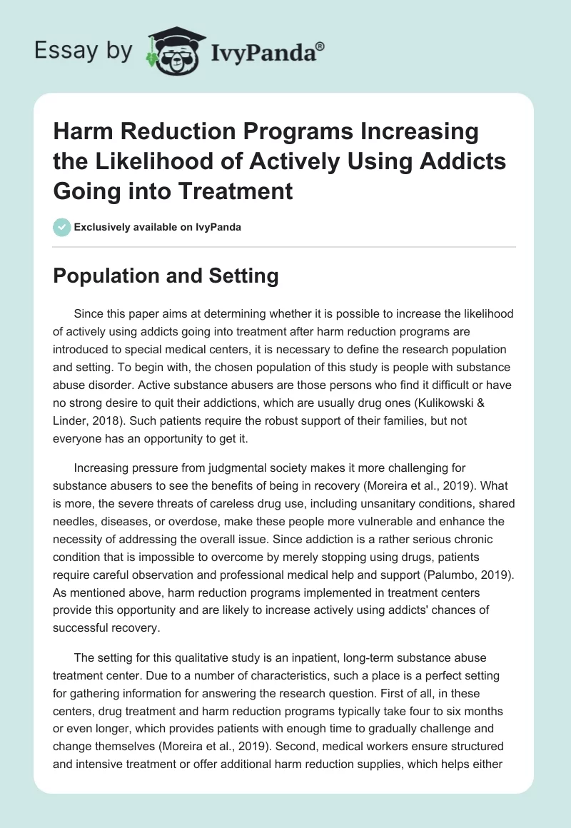 Harm Reduction Programs Increasing the Likelihood of Actively Using Addicts Going into Treatment. Page 1