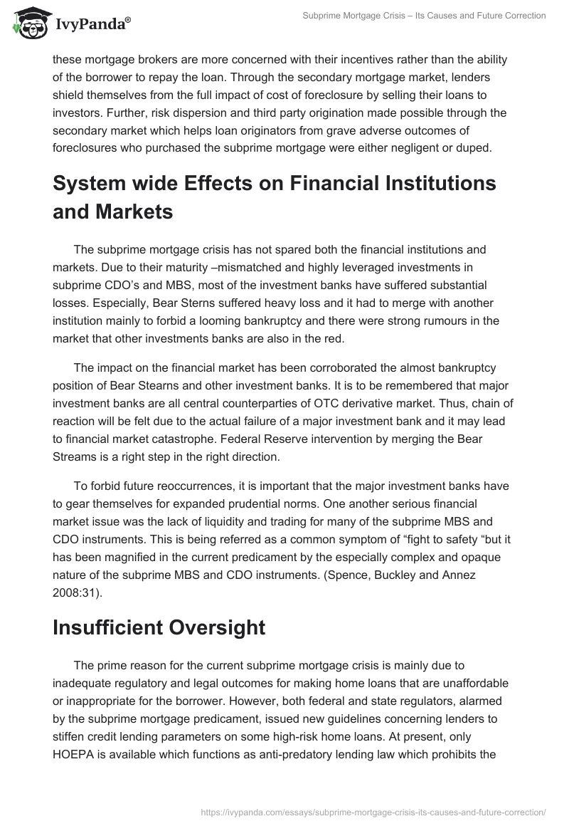Subprime Mortgage Crisis – Its Causes and Future Correction. Page 4
