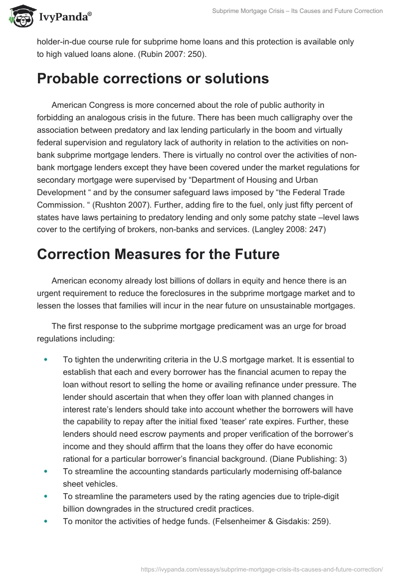 Subprime Mortgage Crisis – Its Causes and Future Correction. Page 5