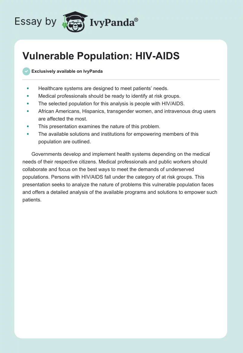 Vulnerable Population: HIV-AIDS. Page 1