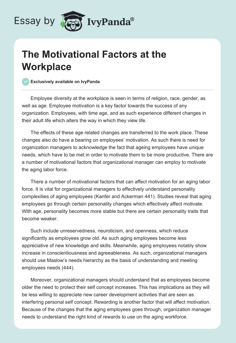 The Motivational Factors at the Workplace. Page 1
