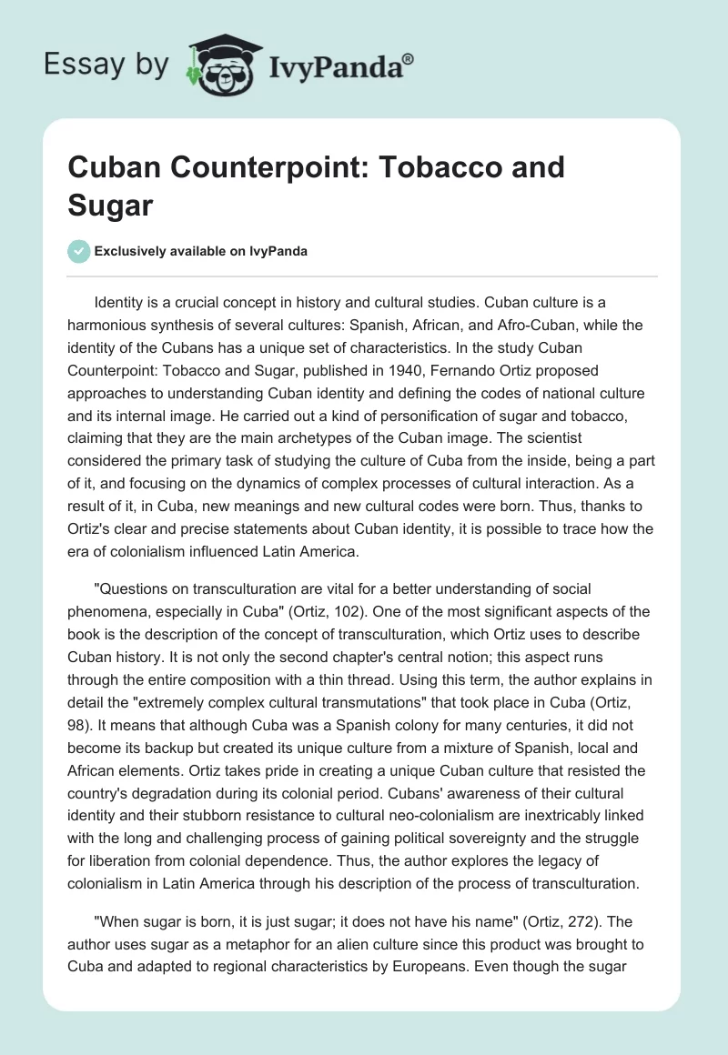 Cuban Counterpoint: Tobacco and Sugar. Page 1