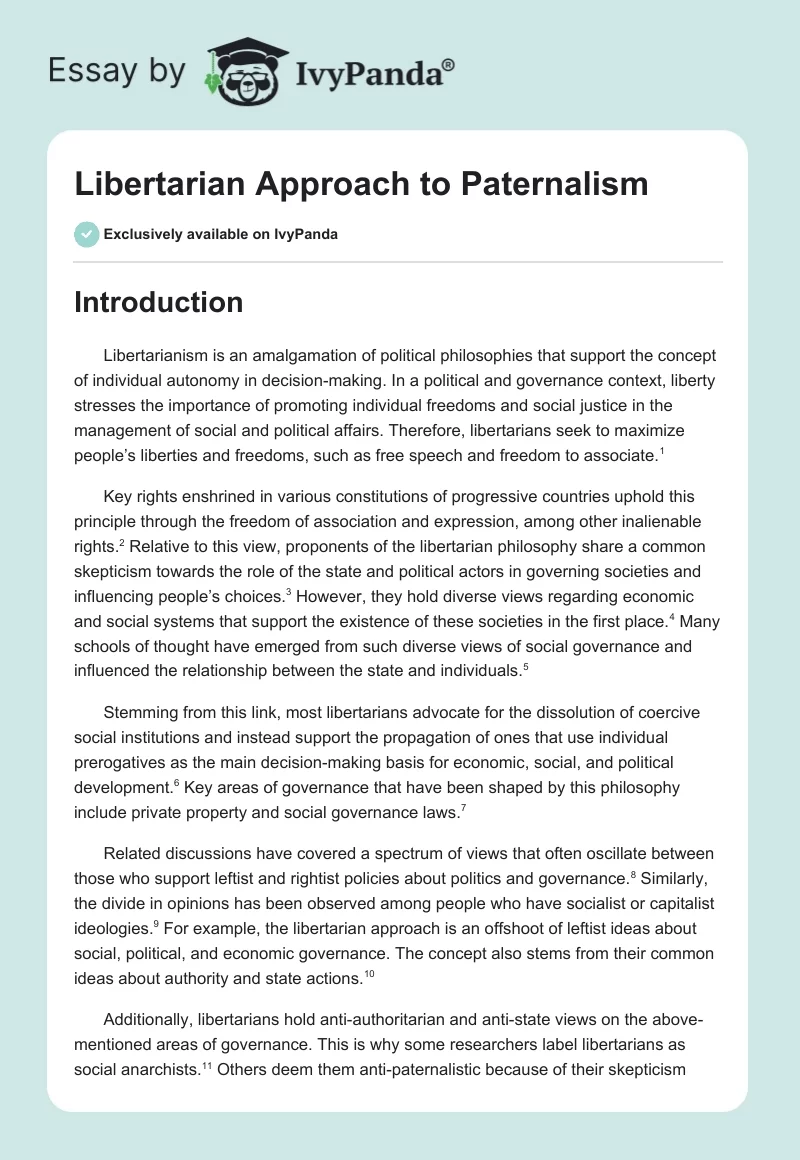 Libertarian Approach to Paternalism. Page 1