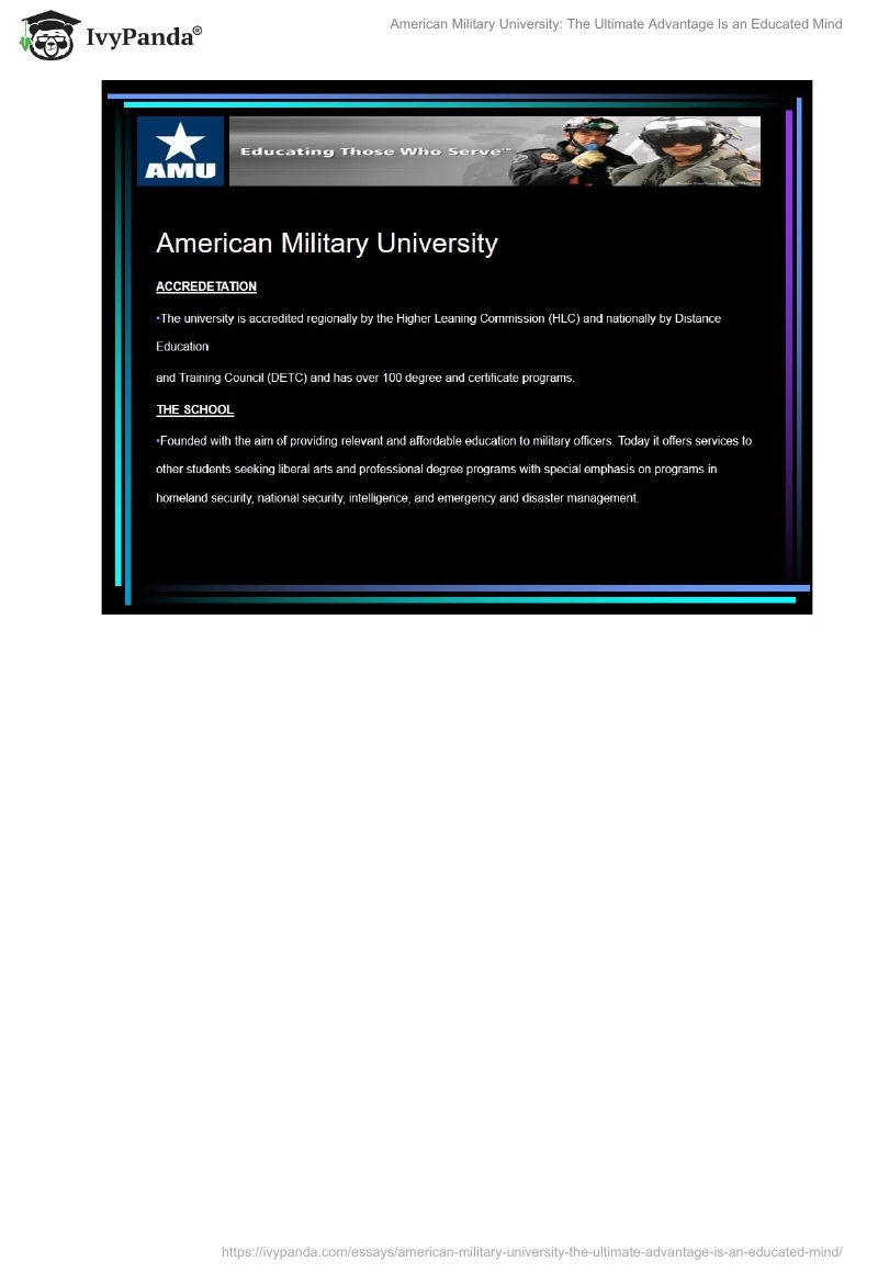 American Military University: The Ultimate Advantage Is an Educated Mind. Page 3