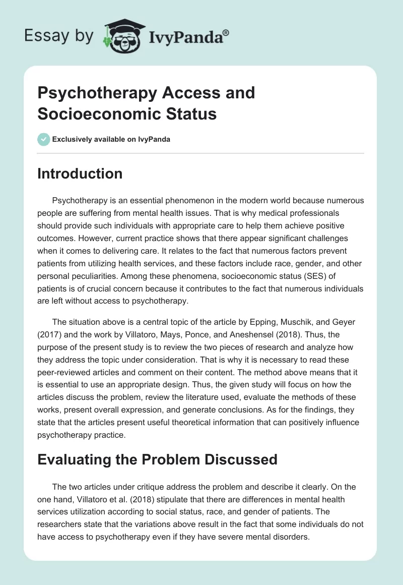 Psychotherapy Access and Socioeconomic Status. Page 1