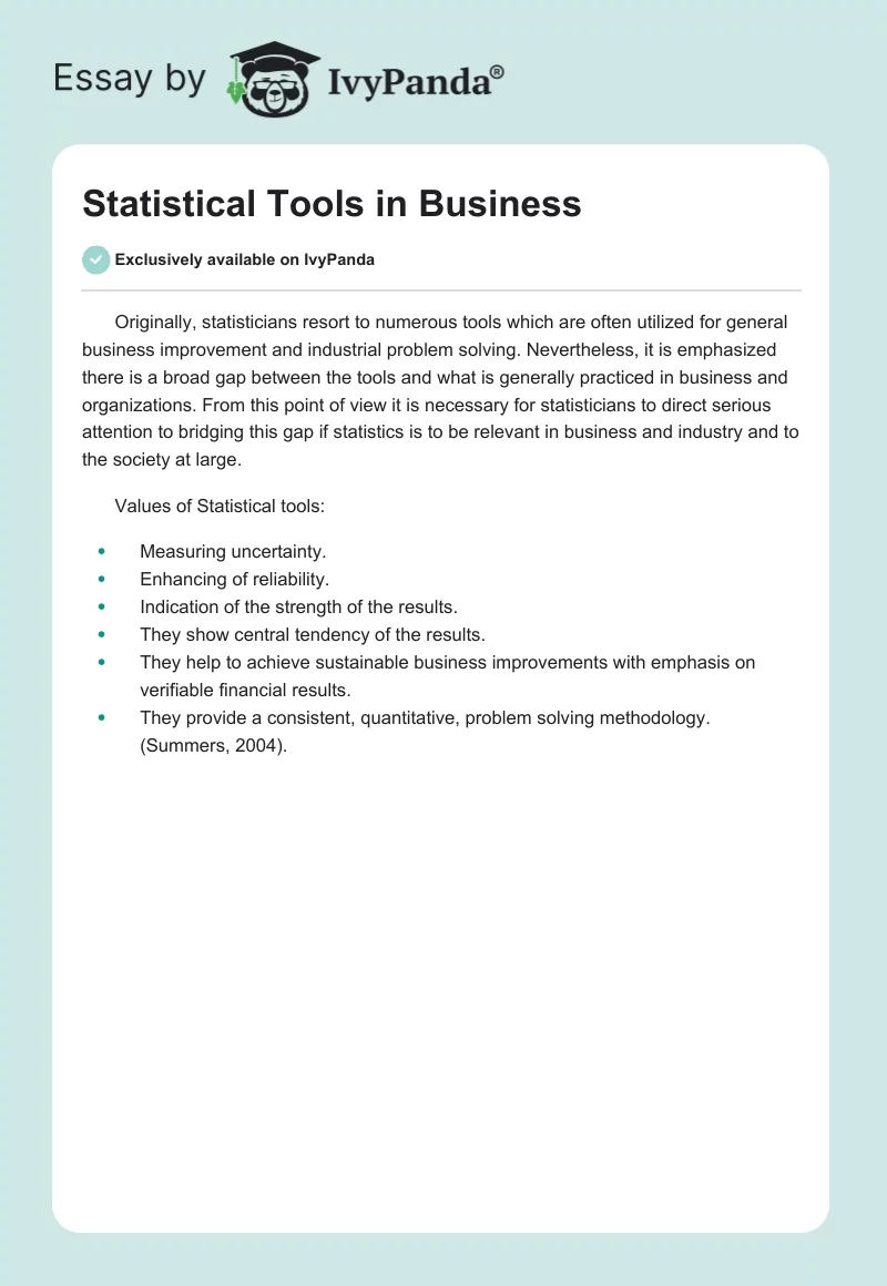 Statistical Tools in Business. Page 1