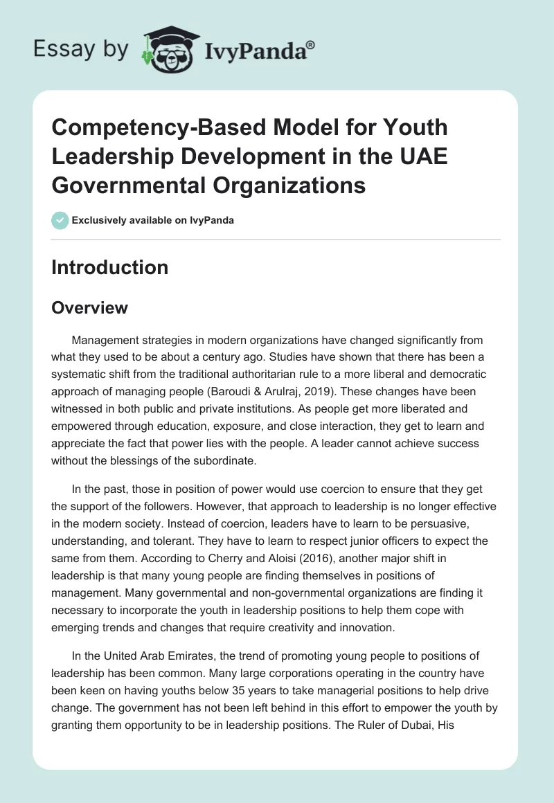 Competency-Based Model for Youth Leadership Development in the UAE Governmental Organizations. Page 1