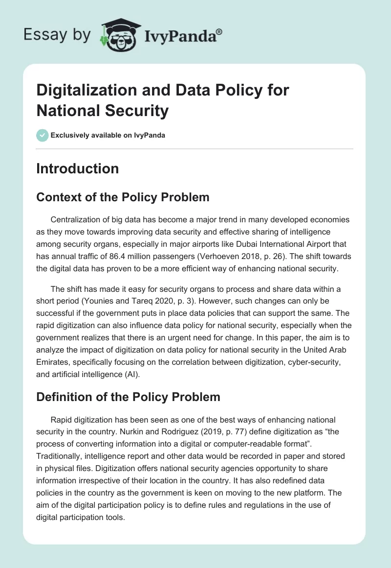 Digitalization and Data Policy for National Security. Page 1