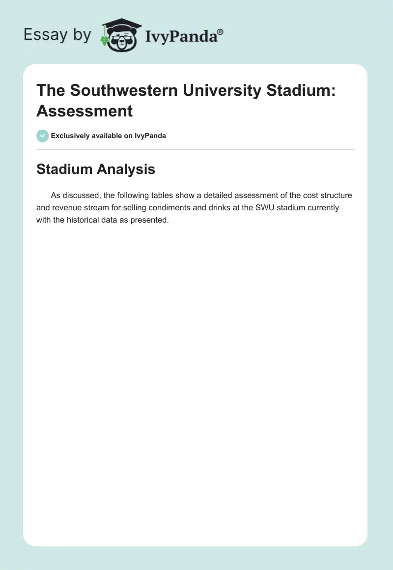 The Southwestern University Stadium: Assessment. Page 1