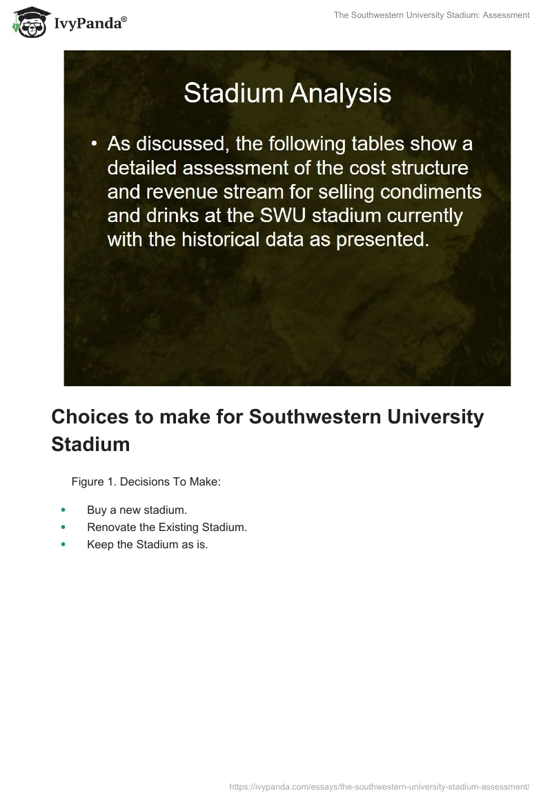The Southwestern University Stadium: Assessment. Page 2