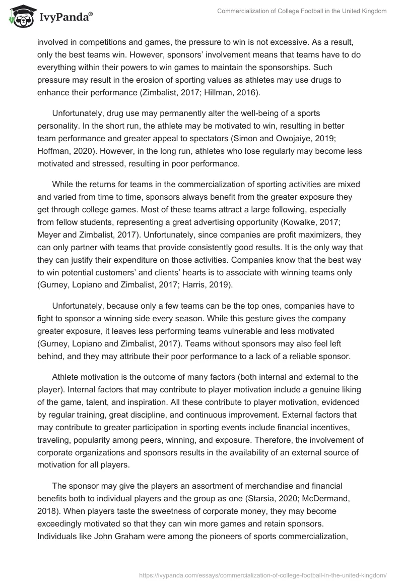 Commercialization of College Football in the United Kingdom. Page 4
