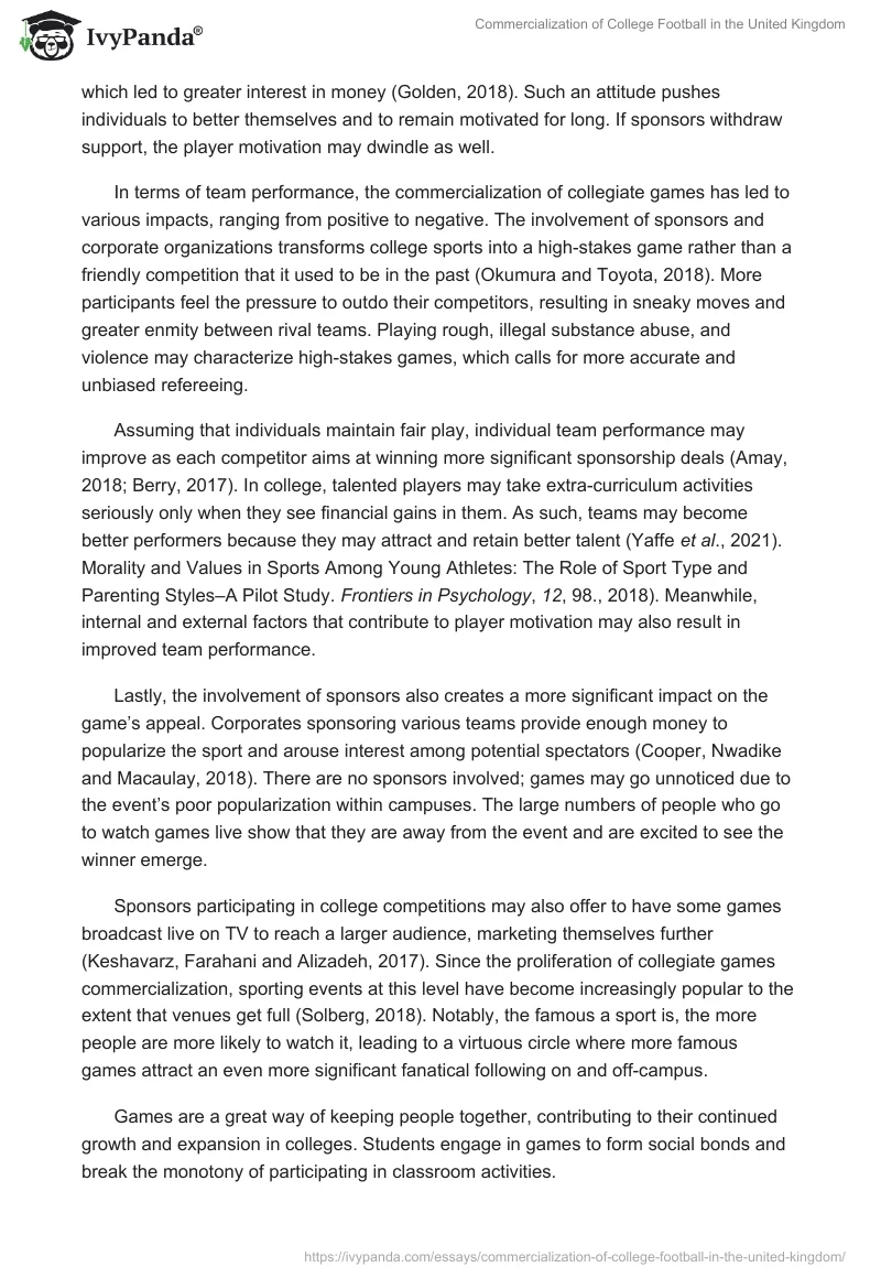 Commercialization of College Football in the United Kingdom. Page 5