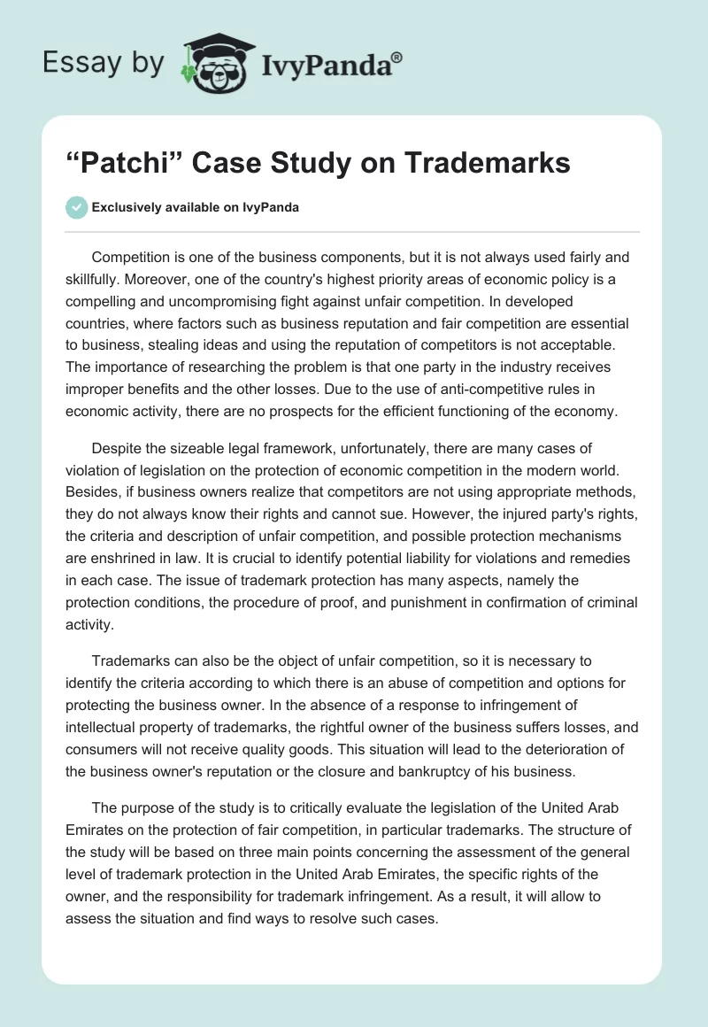 “Patchi” Case Study on Trademarks. Page 1