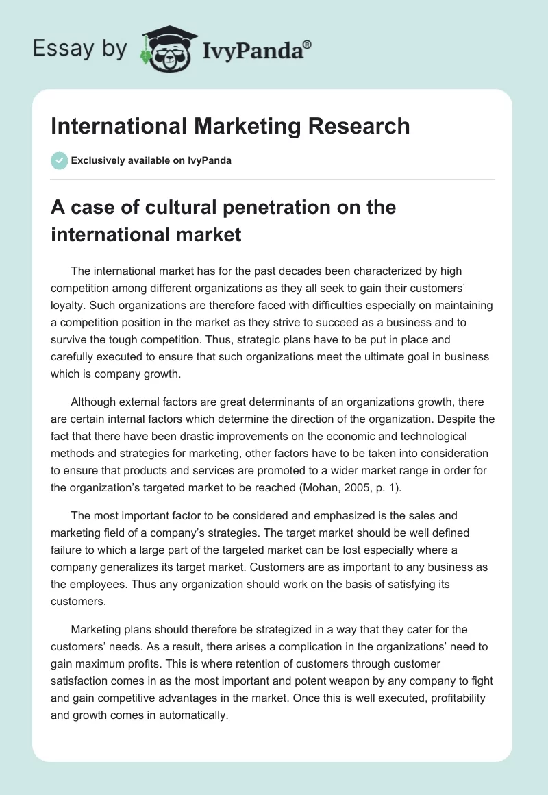International Marketing Research. Page 1