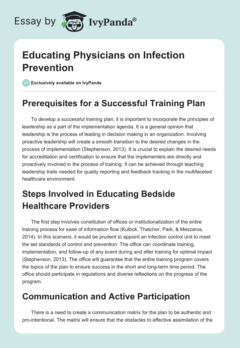 Educating Physicians on Infection Prevention. Page 1