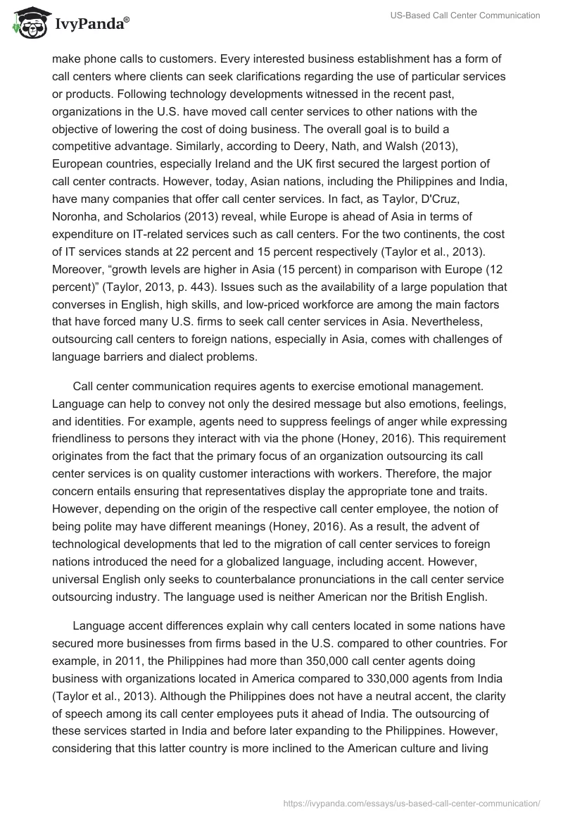 US-Based Call Center Communication. Page 2