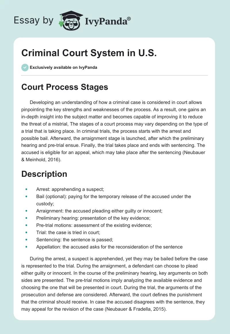 Criminal Court System in U.S.. Page 1
