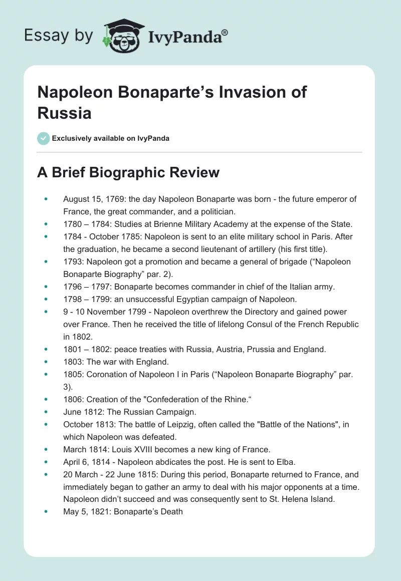 Napoleon Bonaparte’s Invasion of Russia. Page 1