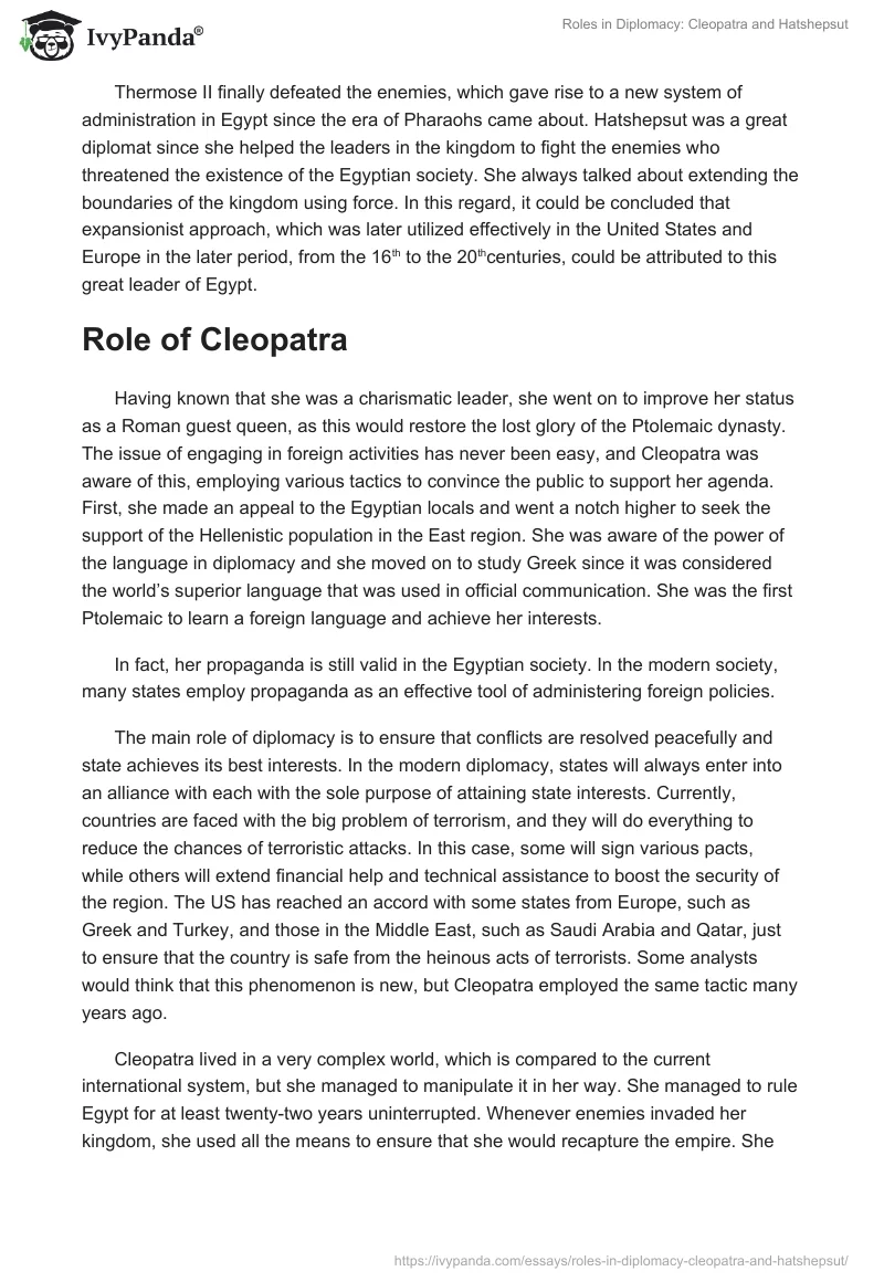 Roles in Diplomacy: Cleopatra and Hatshepsut. Page 2