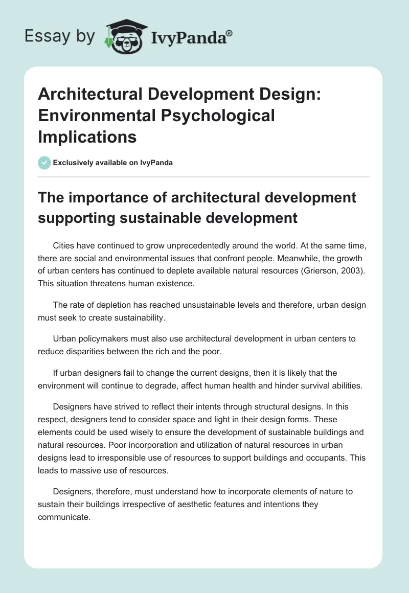 Architectural Development Design: Environmental Psychological Implications. Page 1