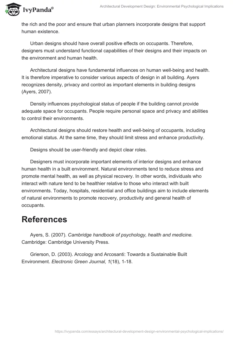 Architectural Development Design: Environmental Psychological Implications. Page 3