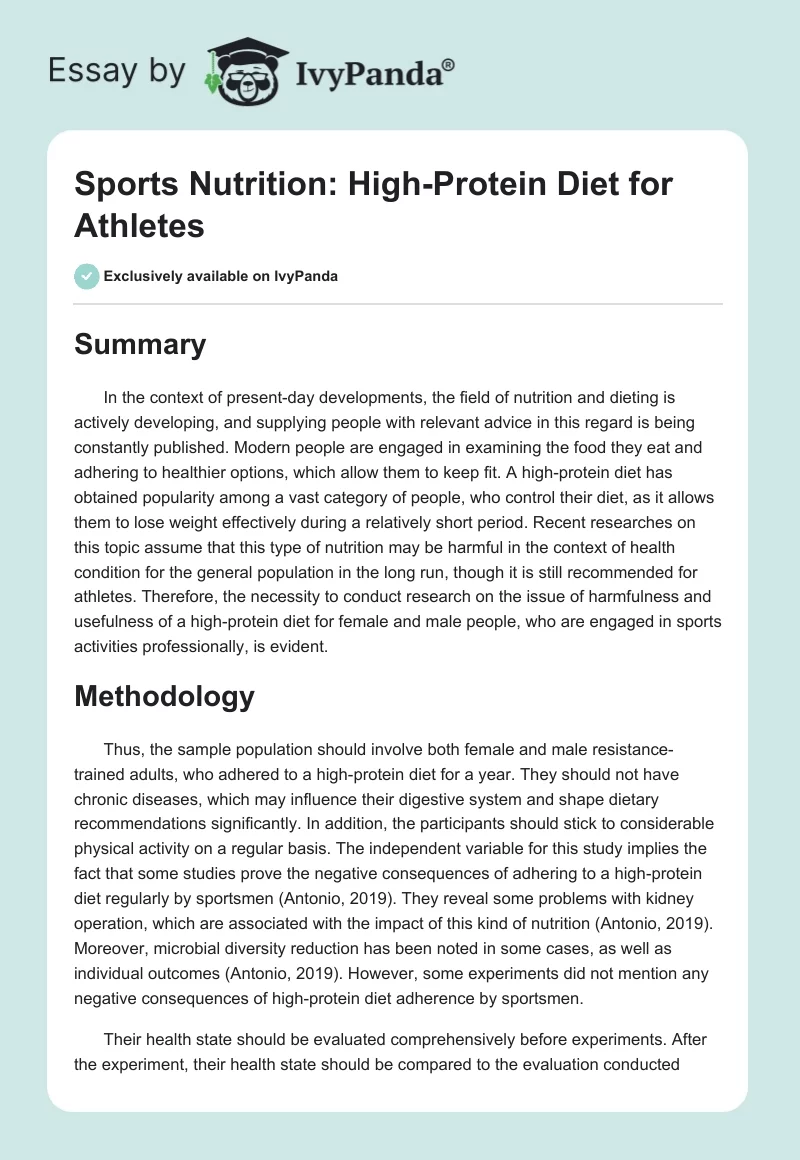 Sports Nutrition: High-Protein Diet for Athletes. Page 1