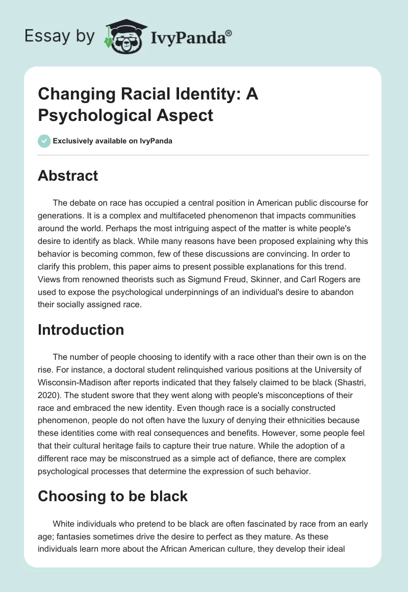 Changing Racial Identity: A Psychological Aspect. Page 1