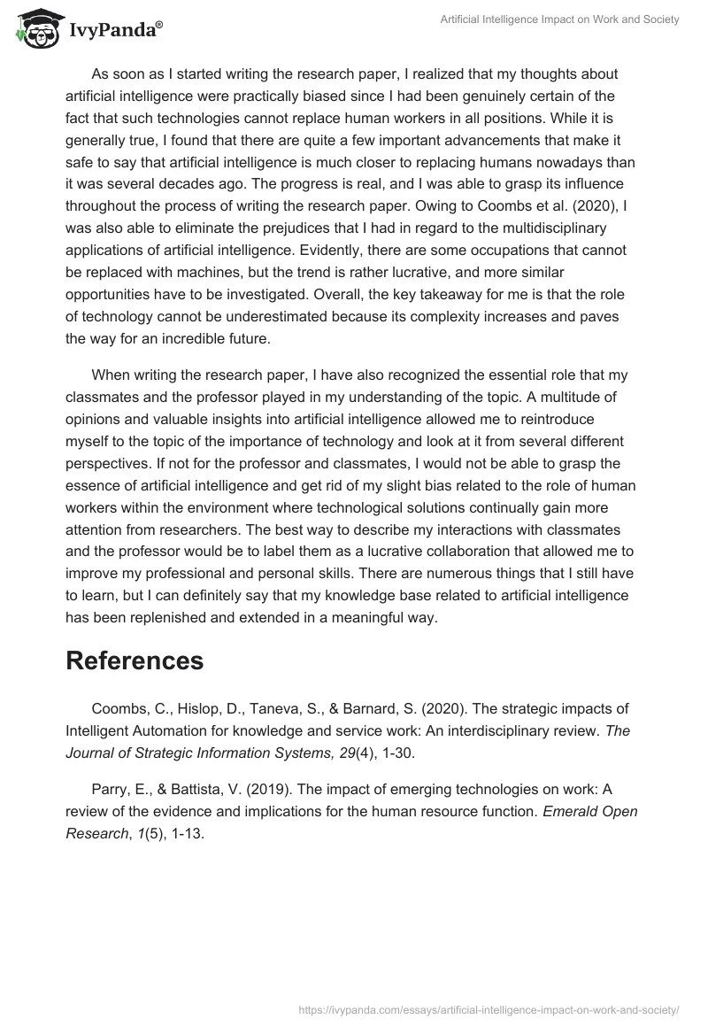 Artificial Intelligence Impact on Work and Society. Page 3