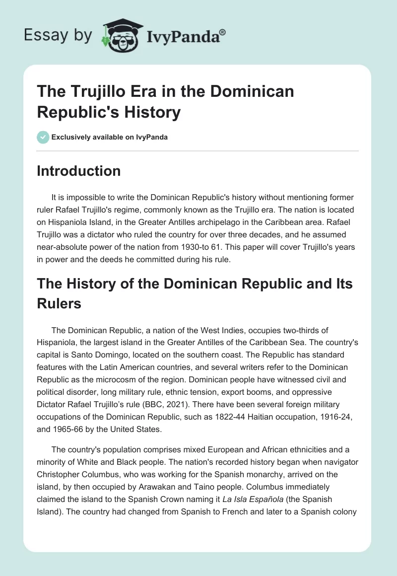 The Trujillo Era in the Dominican Republic's History. Page 1