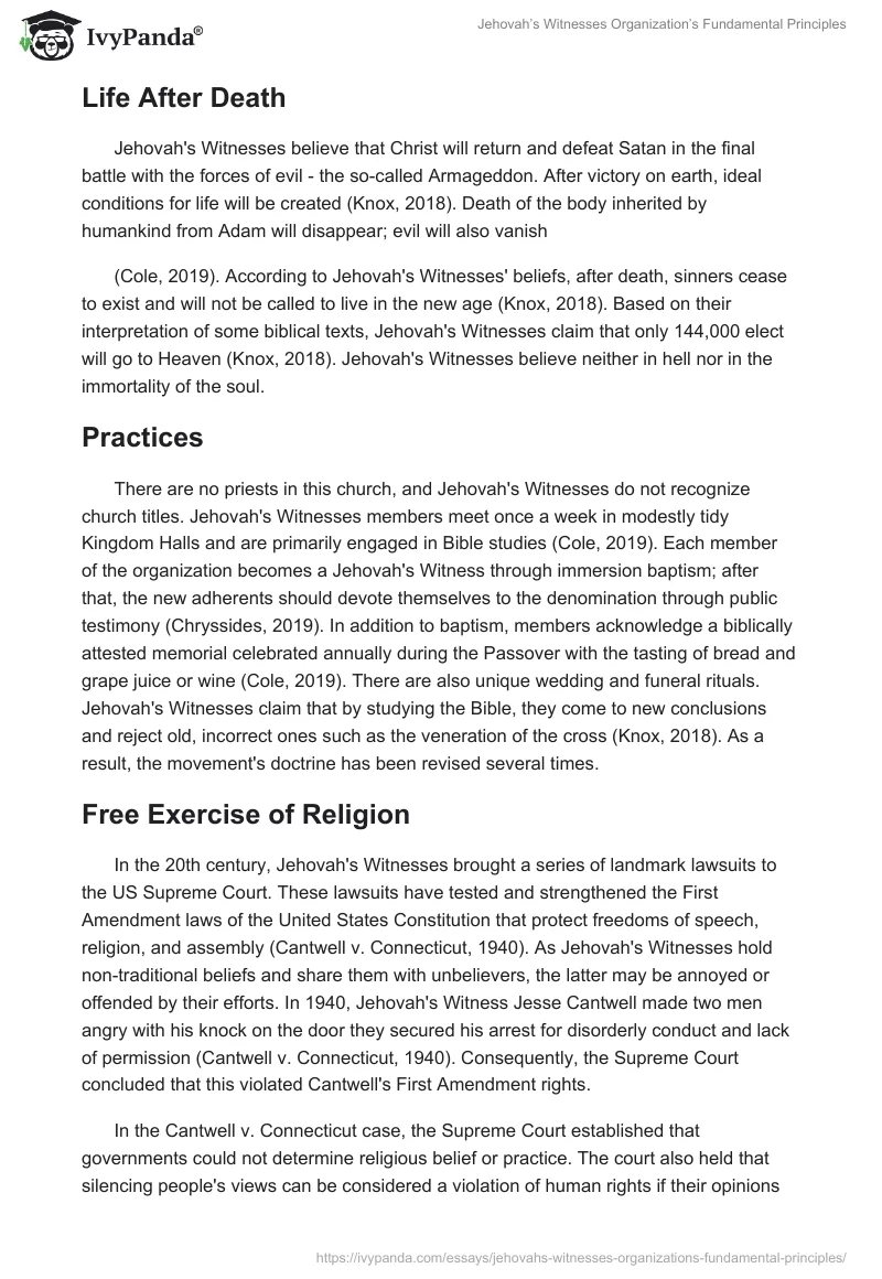 Jehovah’s Witnesses Organization’s Fundamental Principles. Page 4