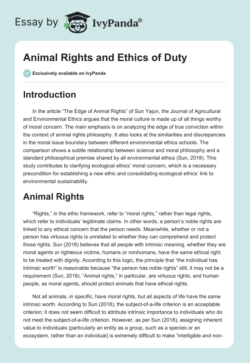 Animal Rights and Ethics of Duty. Page 1