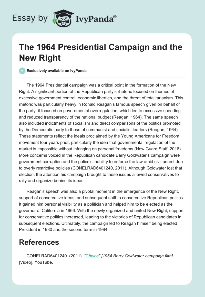 The 1964 Presidential Campaign and the New Right. Page 1