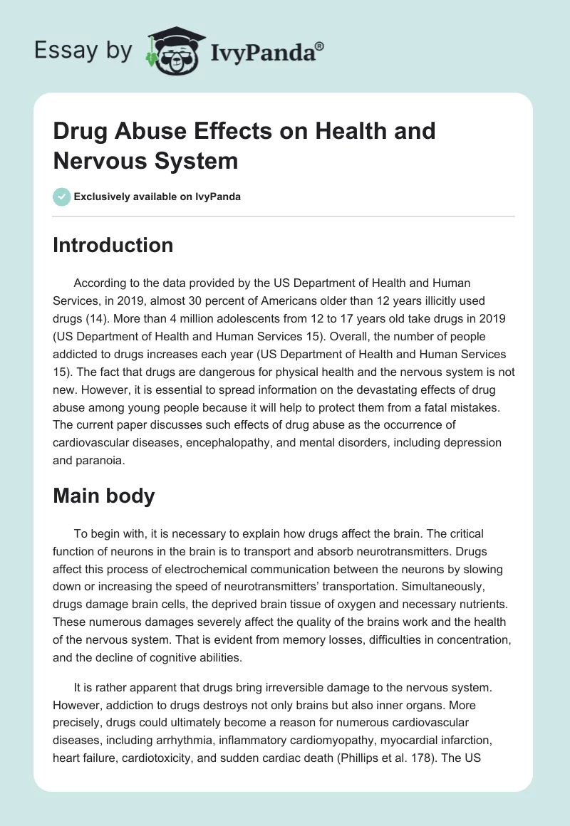 Drug Abuse Effects on Health and Nervous System. Page 1
