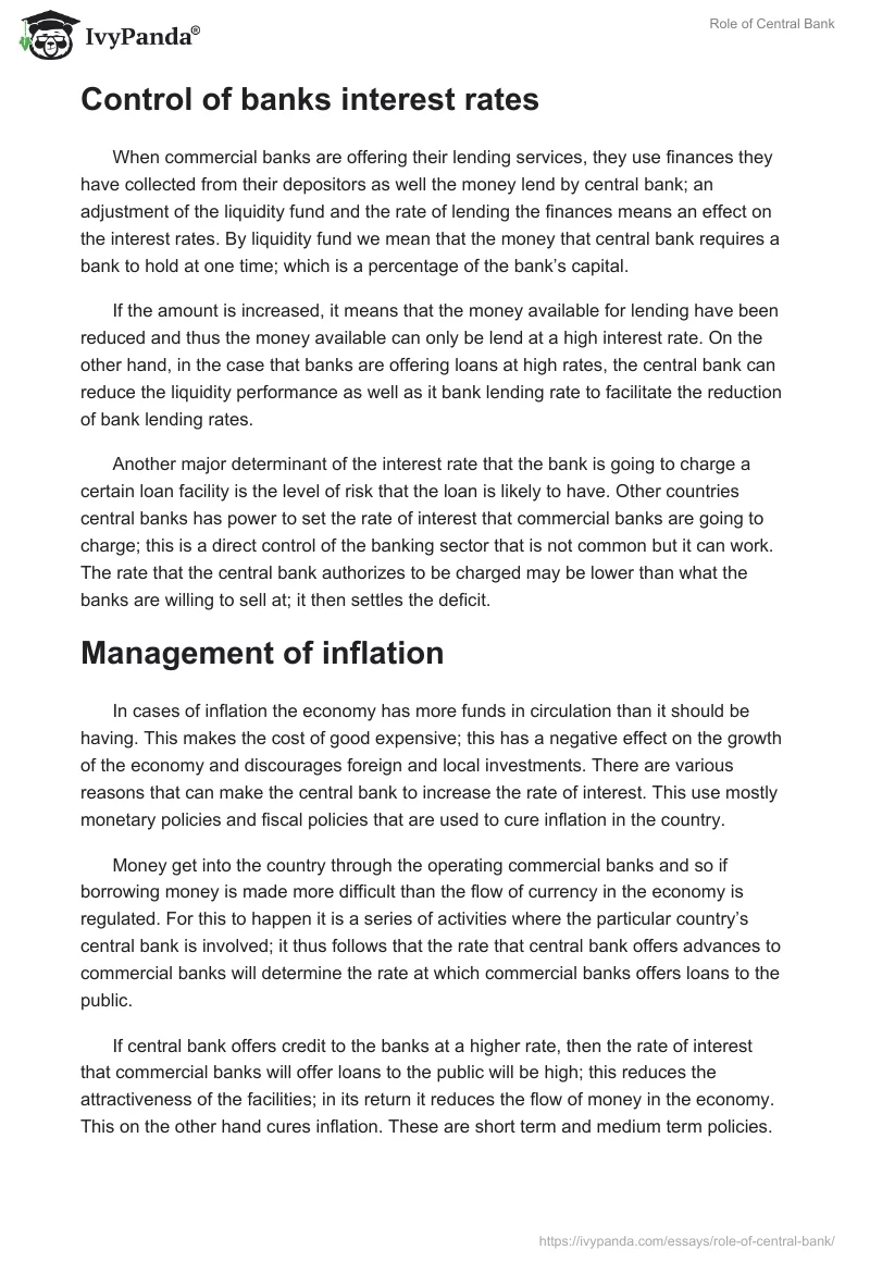 Role of Central Bank. Page 2