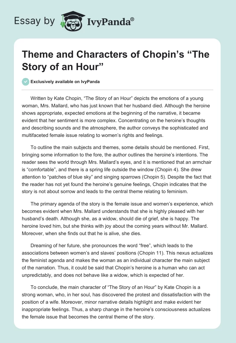 Theme and Characters of Chopin’s “The Story of an Hour”. Page 1