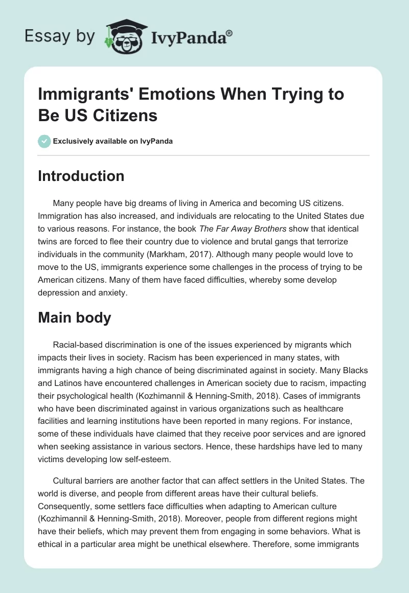 Immigrants' Emotions When Trying to Be US Citizens. Page 1