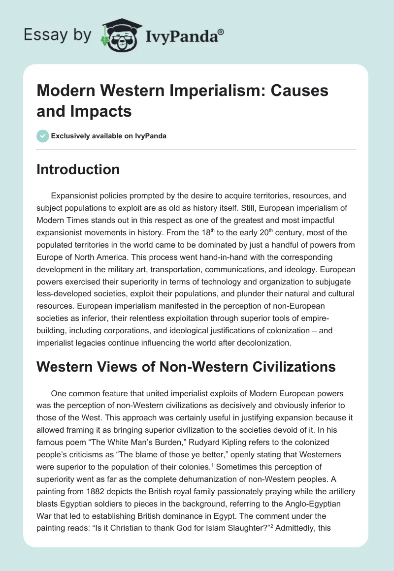 Modern Western Imperialism: Causes and Impacts. Page 1