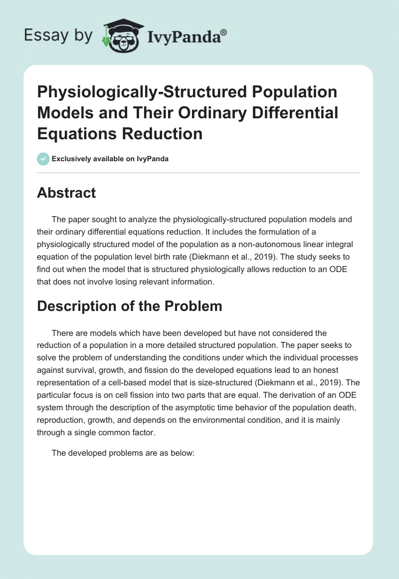 Physiologically-Structured Population Models and Their Ordinary Differential Equations Reduction. Page 1