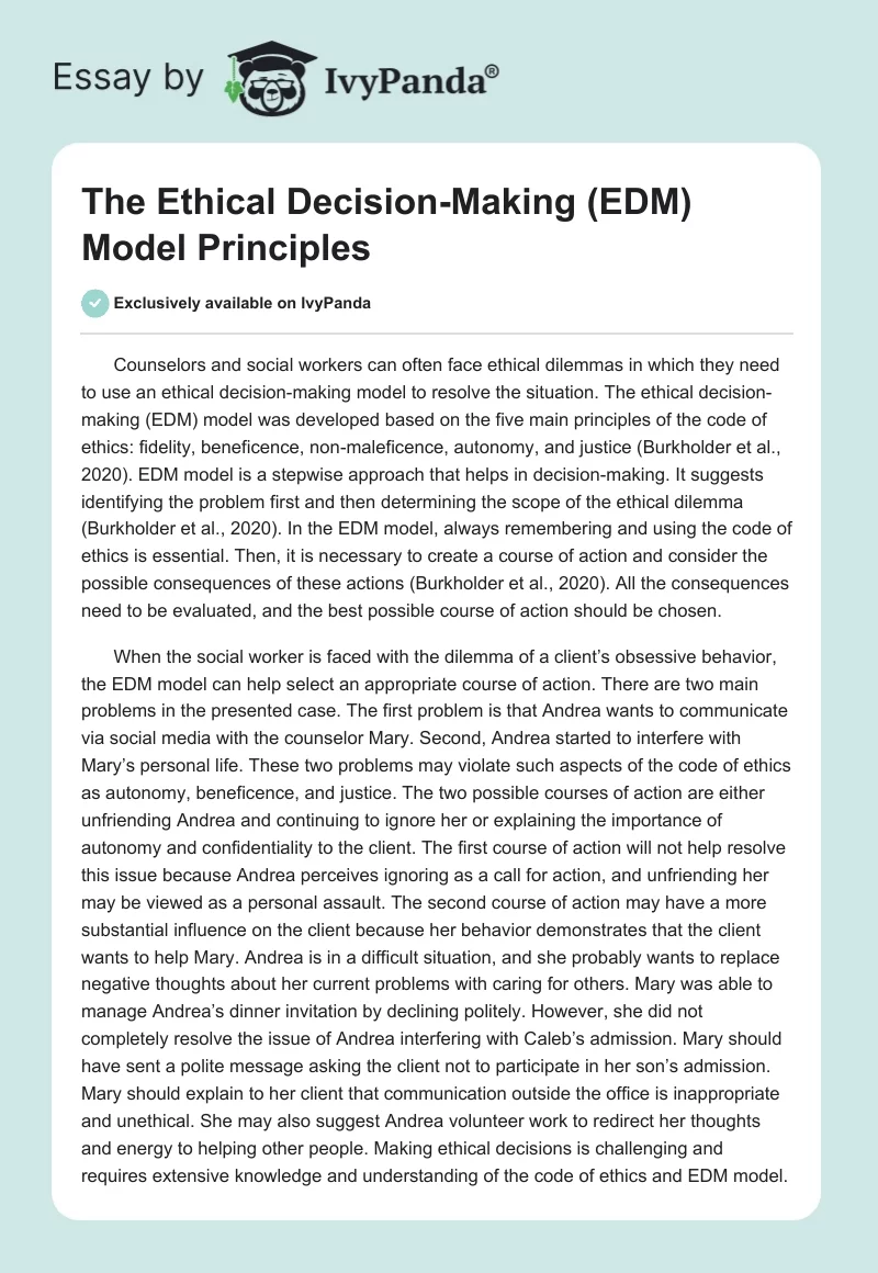 The Ethical Decision-Making (EDM) Model Principles. Page 1