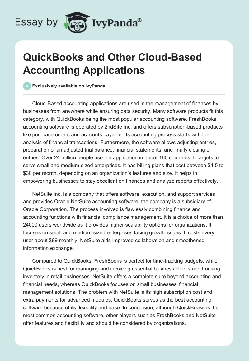 QuickBooks and Other Cloud-Based Accounting Applications. Page 1